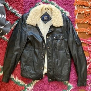 Vintage 70s Leather Bomber Jacket Coat